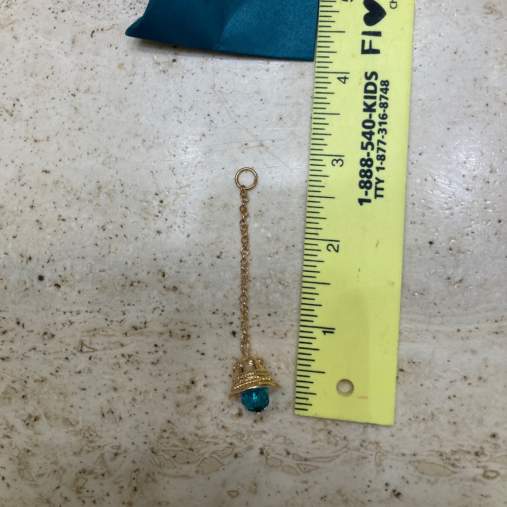 EFFY Bells Handbag Charm Collection Gold Tone Bell on Chain with Teal Crystal - Picture 2 of 2